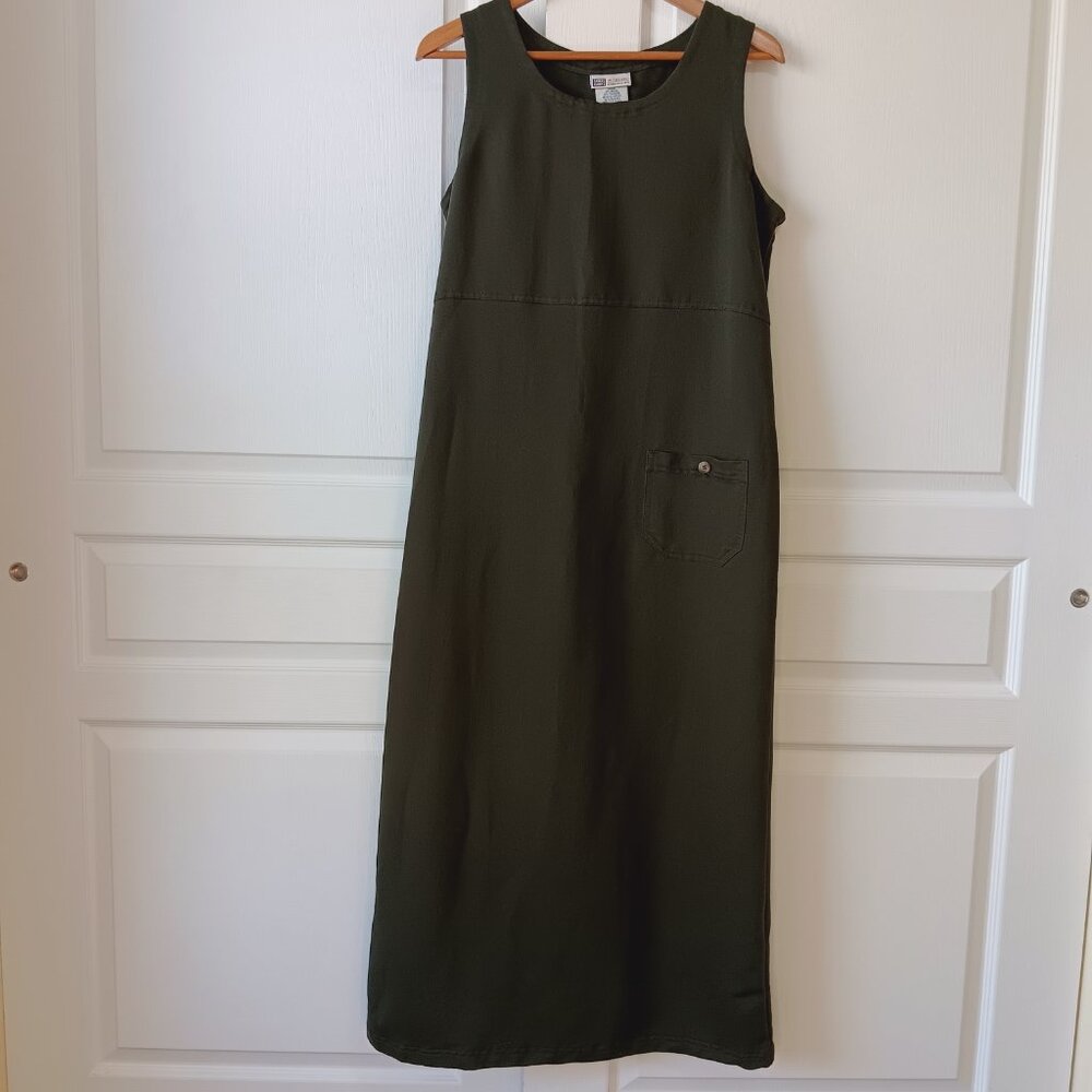 Vintage Faded Glory Women's Army Green Sleeveless Shift Midi Dress Size L - Picture 14 of 14